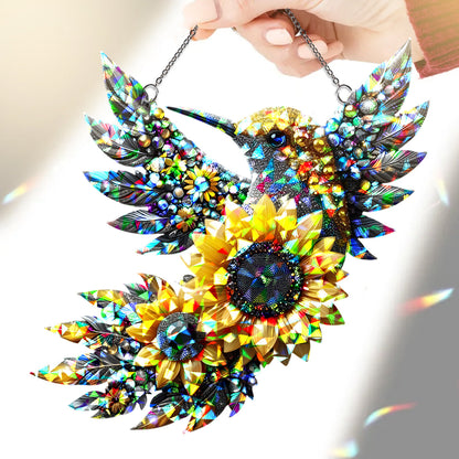 Hummingbird & Sunflower Hologram Suncatcher