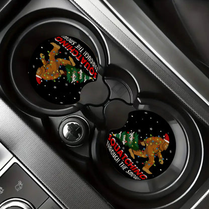 Funny Sasquatch & Christmas Tree Car Coaster