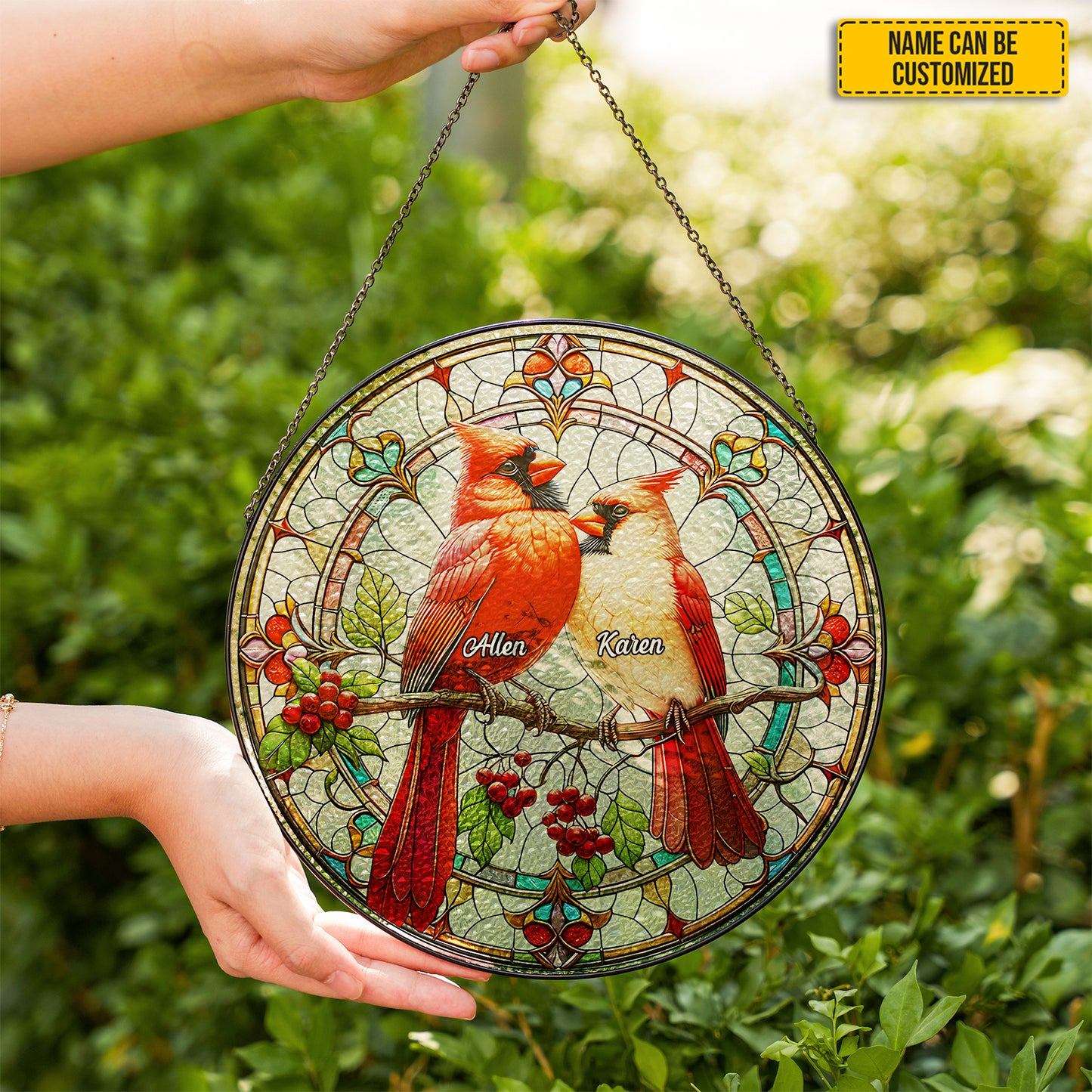 Personalized Cardinal Couple Stained Glass Suncatcher