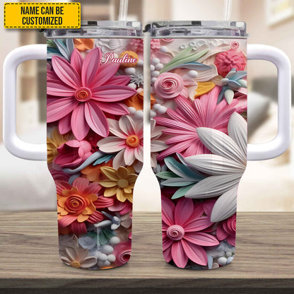 Colorful Flowers - Personalized Tumbler With Handle 40oz