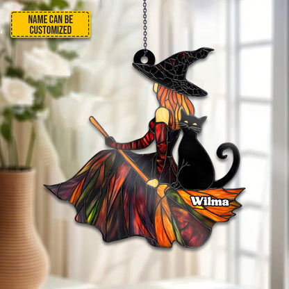 Beautiful Witch With Black Cat - Personalized Witch Acrylic Window