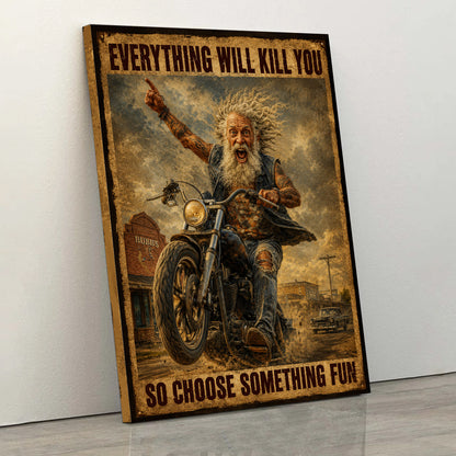 Vintage Old Man Biker Poster & Canvas