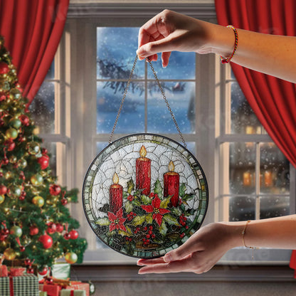 Christmas Tree & Candle Stained Glass Suncatcher