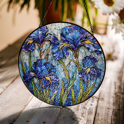 Blue Iris Stained Glass Suncatcher