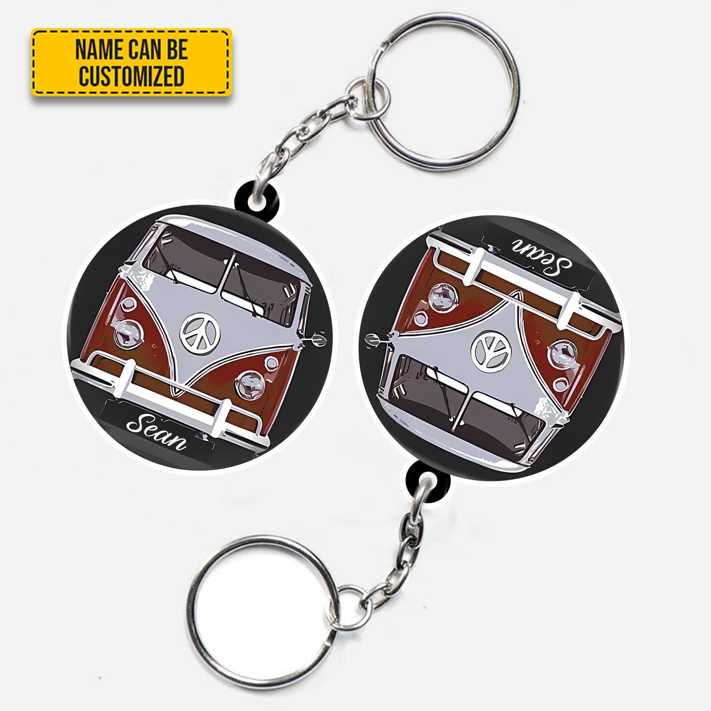 Personalized Retro Hippie Bus Keychain