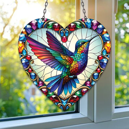 Vibrant Hummingbird Acrylic Window Hanging