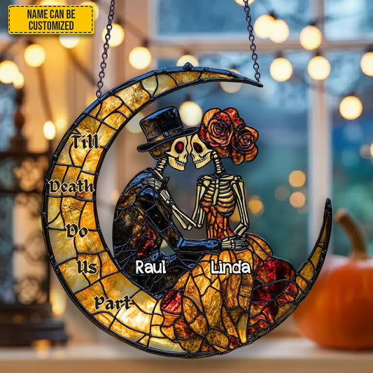 Couple Skull Suncatcher - Beautiful Couple Shape Stained Glass Suncatcher