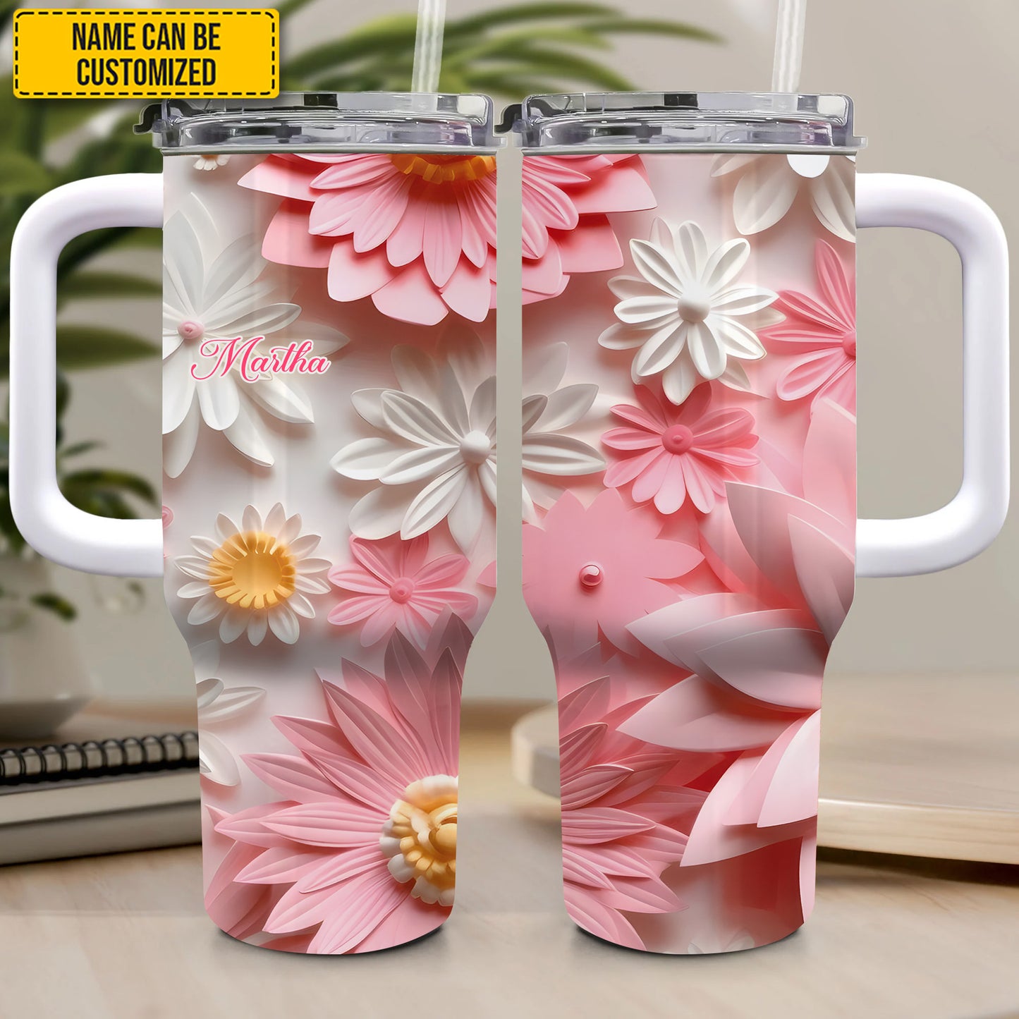 Beautiful Flowers - Personalized Tumbler With Handle 40oz