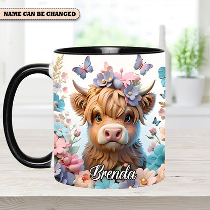 Highland Cow Flower - Personalized Accent Mug