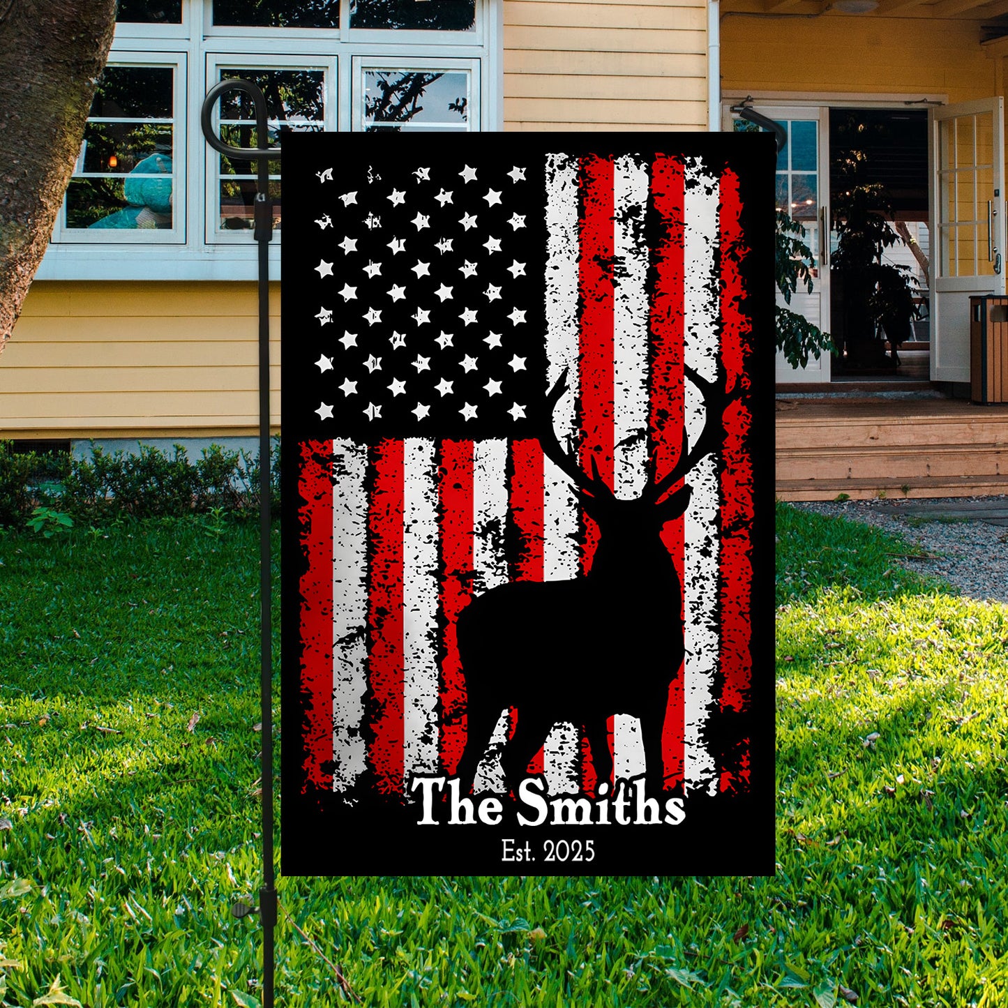 Patriotic Deer – Personalized Family Garden Flag, House Flag