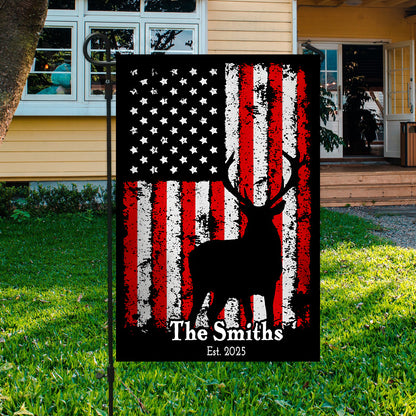 Patriotic Deer – Personalized Family Garden Flag, House Flag