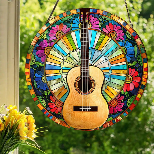 Acoustic Guitar Stained Glass Suncatcher