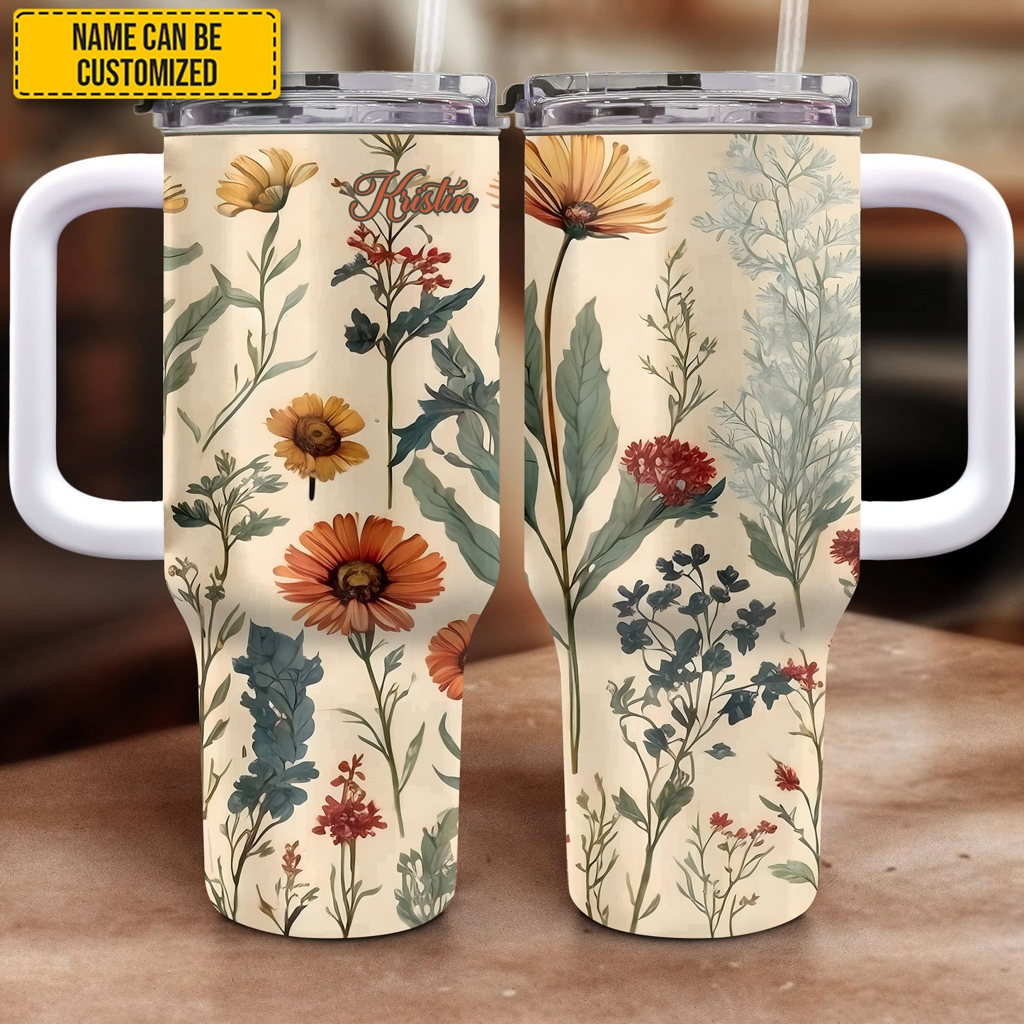 Love Wildflowers - Personalized Tumbler With Handle 40oz