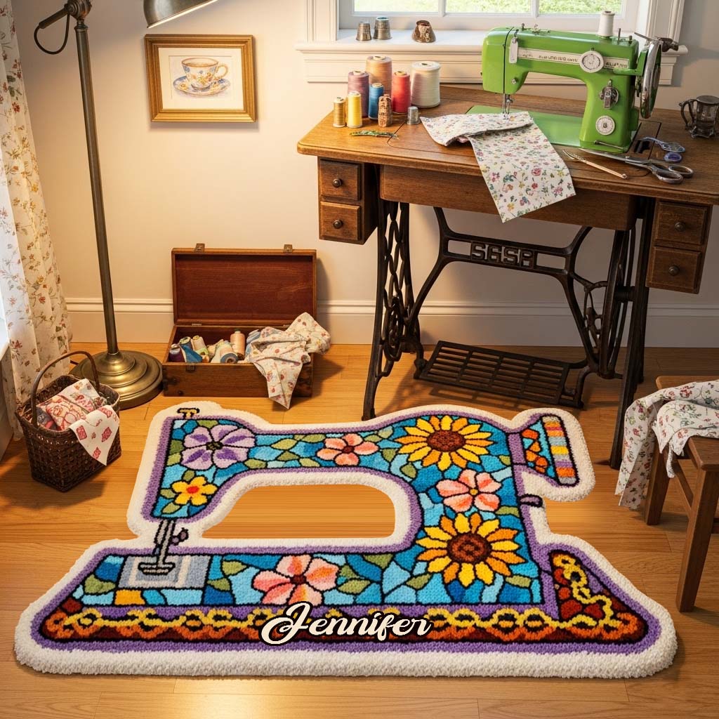 Sewing Machine - Personalized Sewing Shaped Doormat/ Rug
