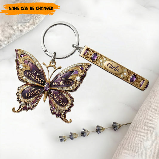 I Am Strong - Personalized Butterfly Keychain With Charms