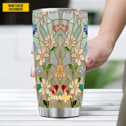 Personalized Flowers Stained Glass Effect Tumbler