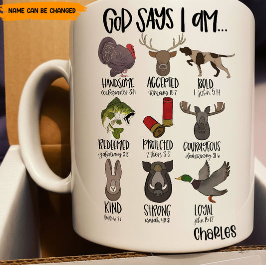 God Says I Am - Personalized Hunting White Mug