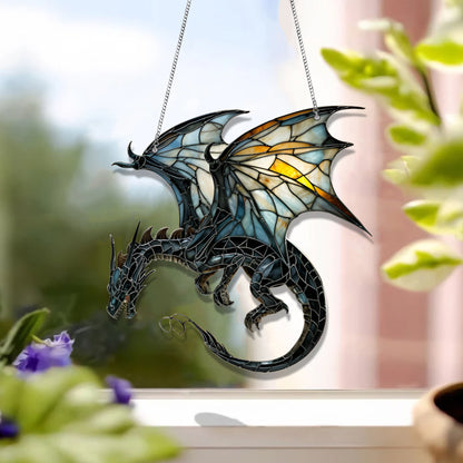 Fantasy Dragon Stained Glass Window Hanging Decor