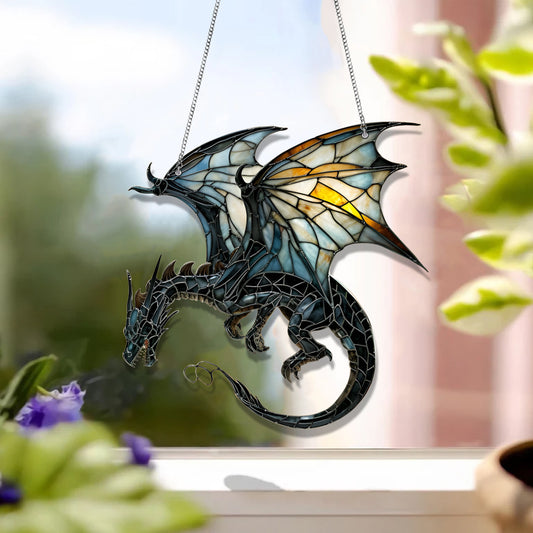 Fantasy Dragon Stained Glass Window Hanging Decor
