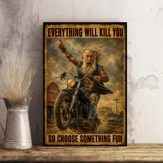Vintage Old Man Biker Poster & Canvas