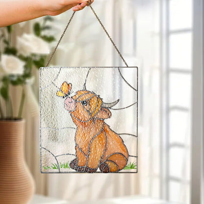 Highland Cow Stained Glass Suncatcher