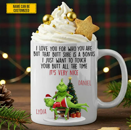 Green Funny, Green Monster Couple, Personalized Couple White Mug