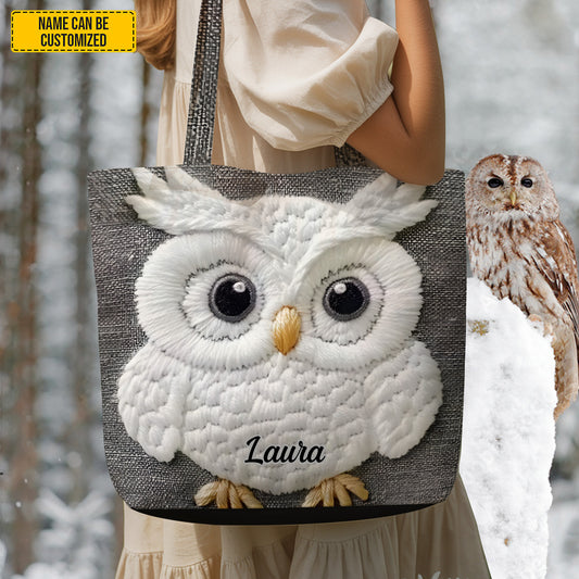 Personalized White Owl Tote Bag