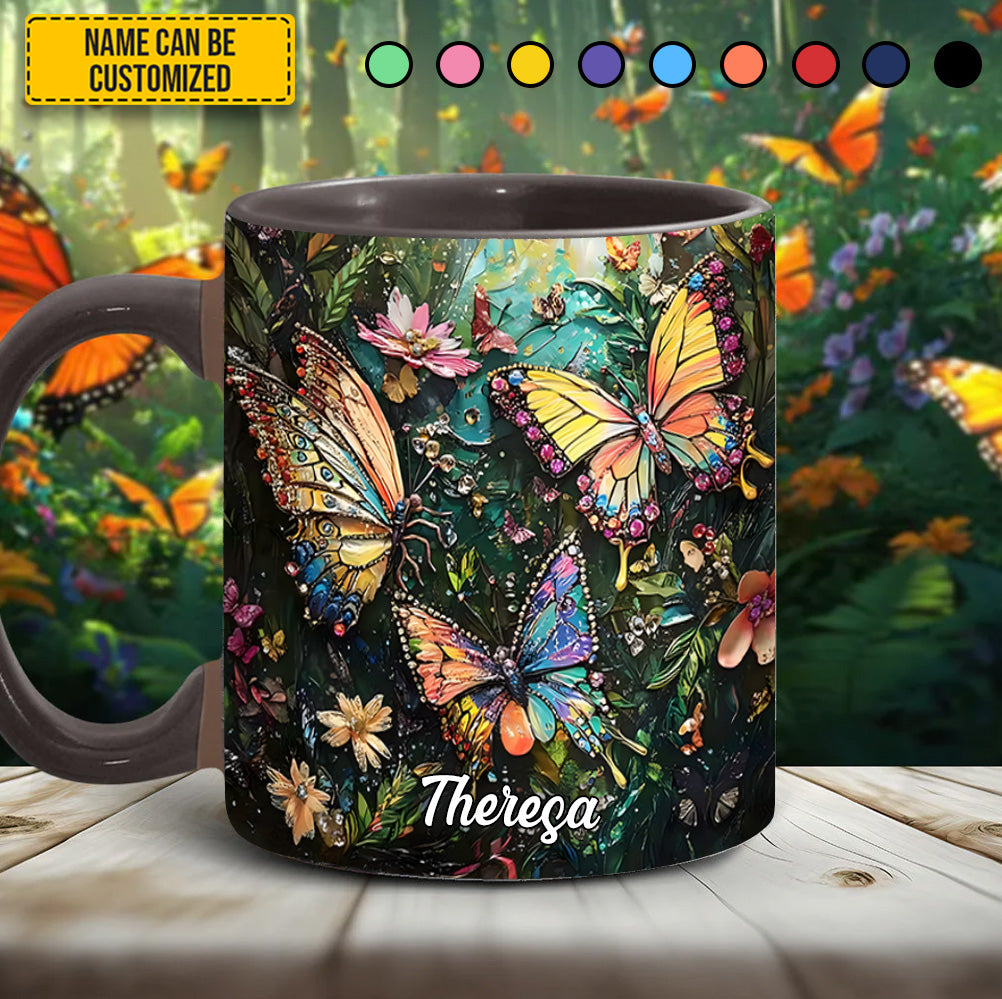 Colorful Butterflies - Personalized Butterfly Accent Mug