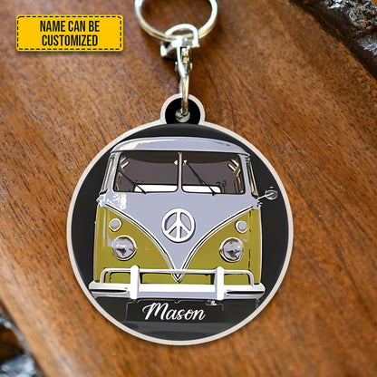 Personalized Retro Hippie Bus Keychain