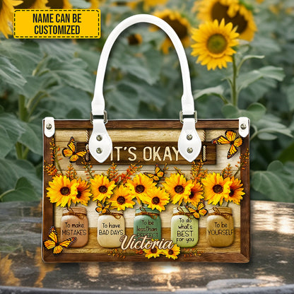 It's Okay - Personalized Sunflower Leather Handbag
