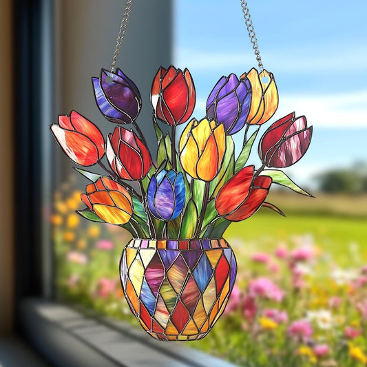 Tulip Basket Acrylic Window Hanging