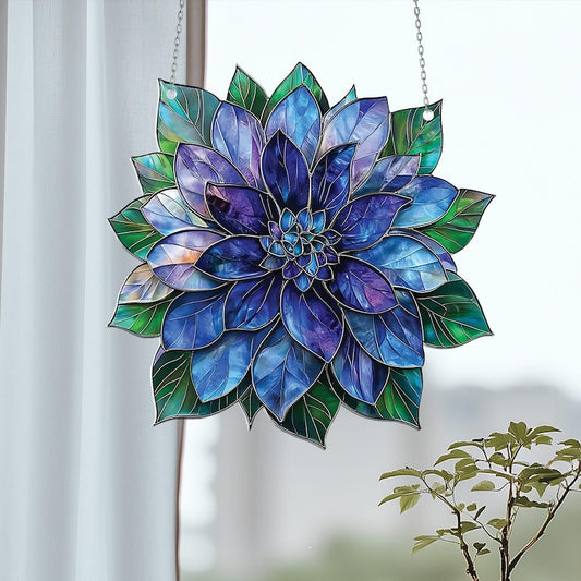 Vibrant Blue Dahlia Acrylic Window Hanging