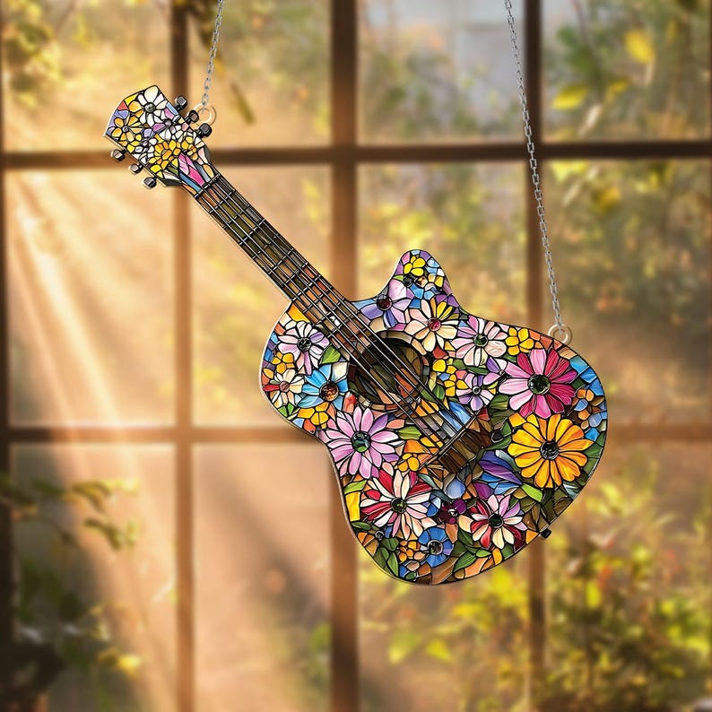 Guitar Acrylic Window Hanging, Stunning Guitar Window Decor for Music Lovers