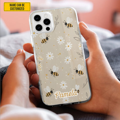 Beige Bee and Daisy Floral - Personalized Phone Case