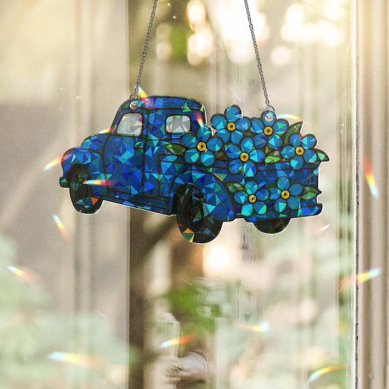 Forget Me Not Truck Acrylic Window Hanging Hologram