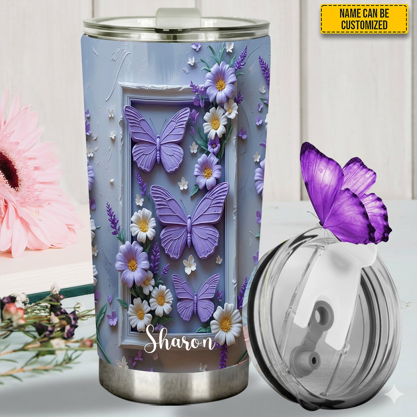 Personalized Butterfly Floral Tumbler