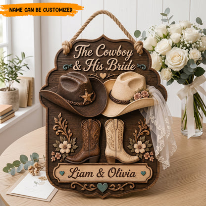 Personalized Rustic Western Wedding Wooden Block Sign,Country Wedding Gift for Couple