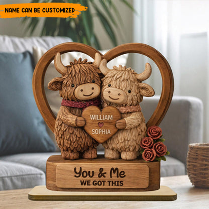 Custom Highland Cow Wooden Plaque – Personalized Couple Gift