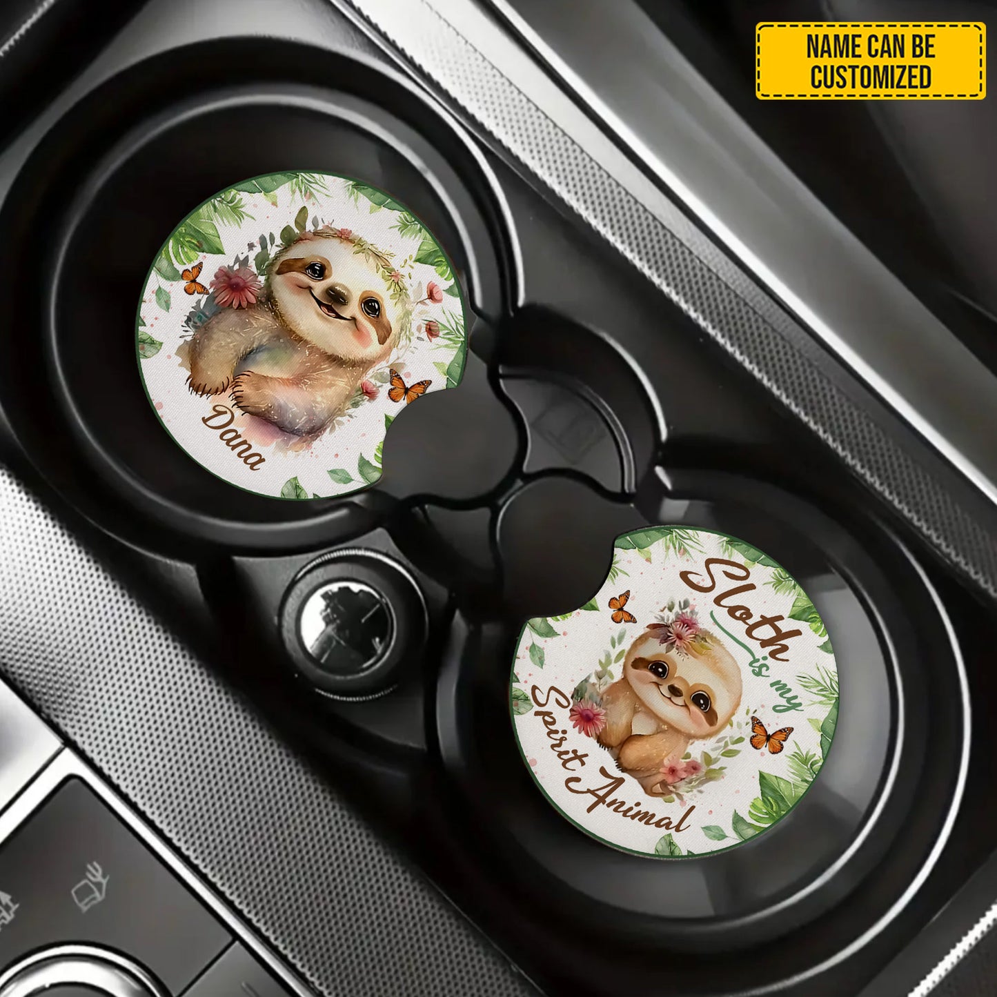 Personalized Sloth-Themed Car Coaster