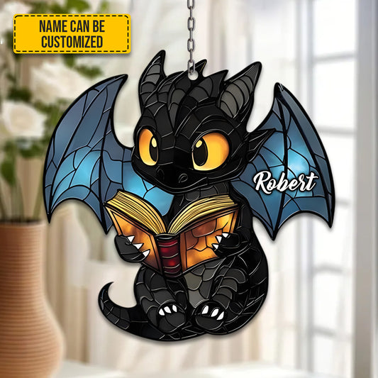 Personalized Dragon With Book Acrylic Window Hanging