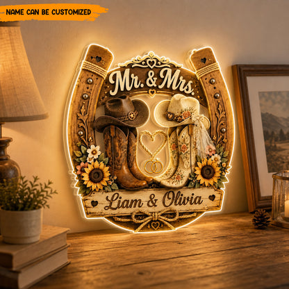 Personalized Western Wedding Acrylic Light box, Cowboy Boots Couple Decor