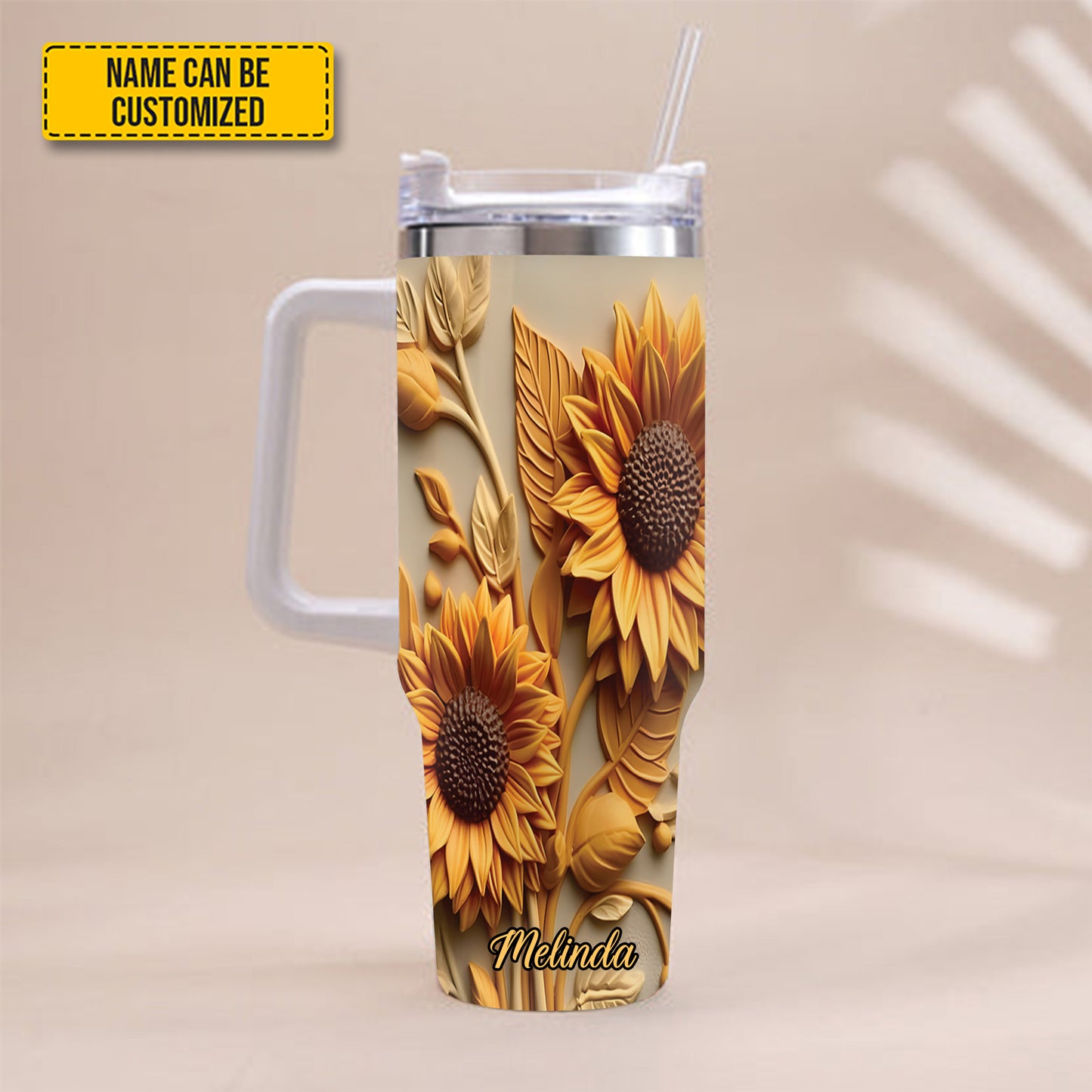 Love Sunflower - Personalized Tumbler With Handle 40oz
