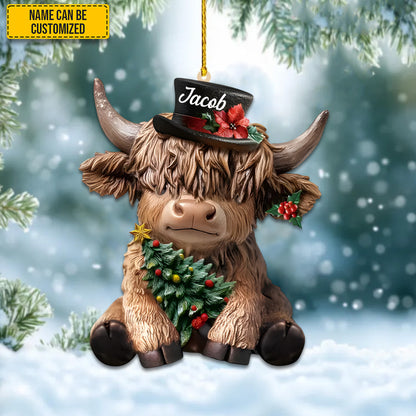 Cute Christmas Highland Cow - Personalized Highland Cow Ornament
