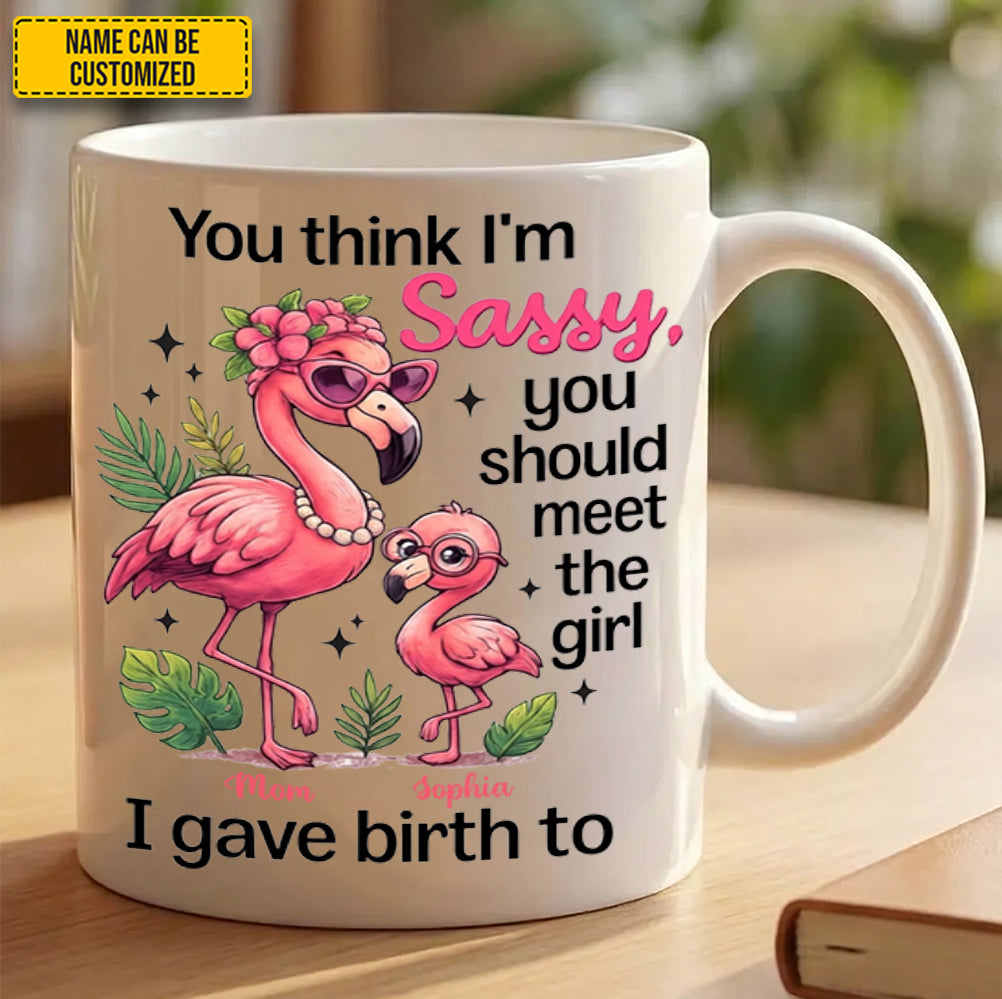 Personalized Flamingo Mom & Daughter White Mug