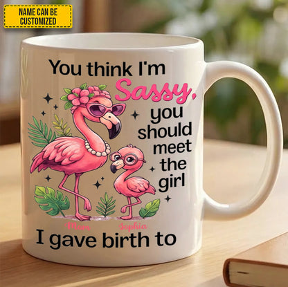 Personalized Flamingo Mom & Daughter White Mug