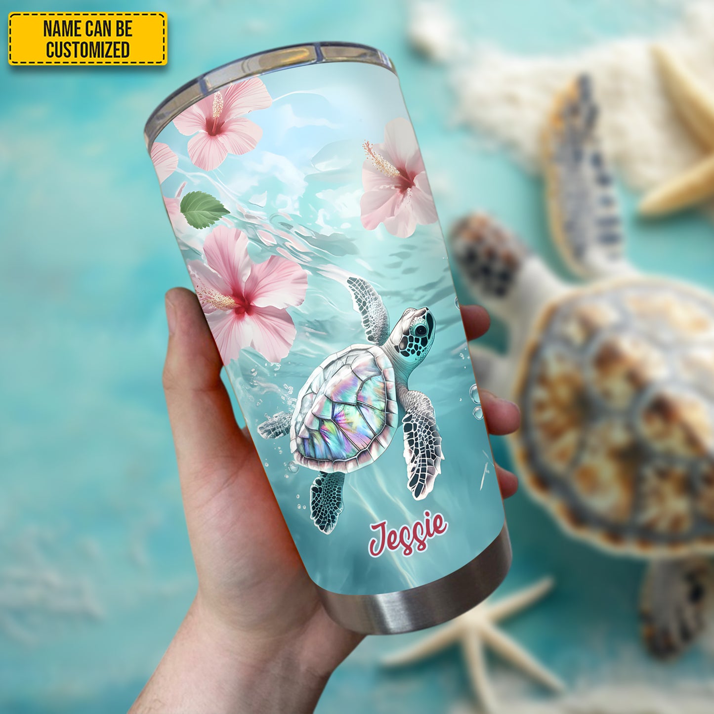 Personalized Flower, Turtle & Sea Tumbler