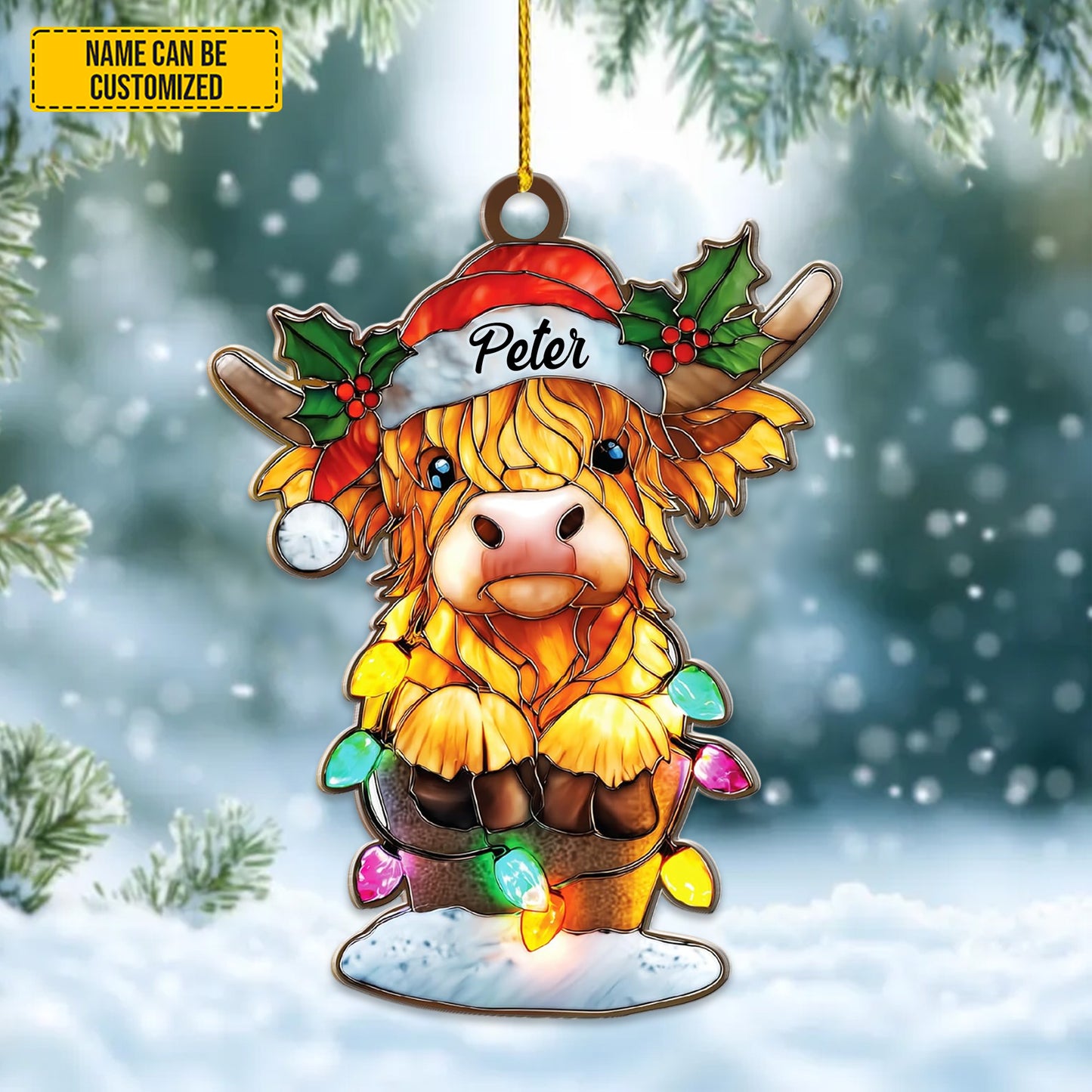 Personalized Highland Cow Christmas Ornament