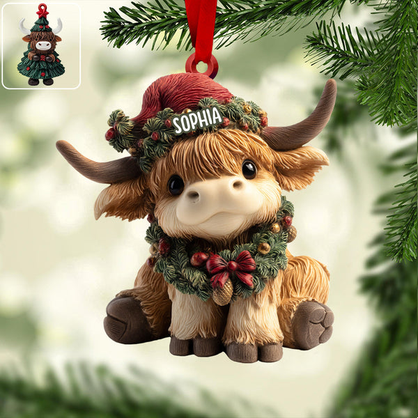 Personalized Cute Highland Cow Acrylic Ornament