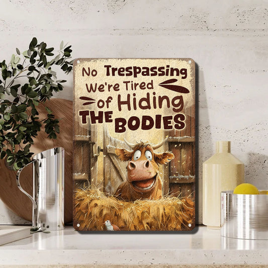 No Trespassing Cow - Metal Sign