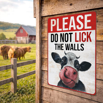 Please Do Not Lick The Walls Cow Metal Sign